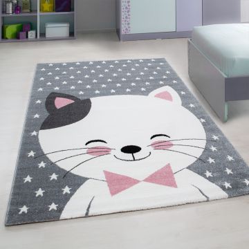 Kids Chaton tapis chambre d'enfant poils ras rectangle 80x150cm roses