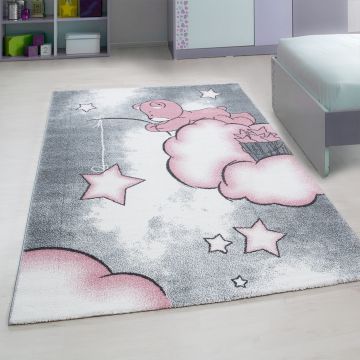 Kids Nuages tapis chambre d'enfant poils ras rectangle 160x230cm roses