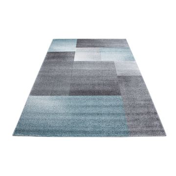 Lucca Bloc tapis poils ras rectangle 120x170cm bleu