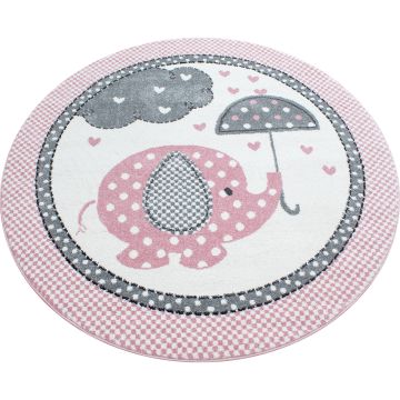 Kids Bébé Eléphant tapis chambre d'enfant poils ras rond Ø 120cm roses