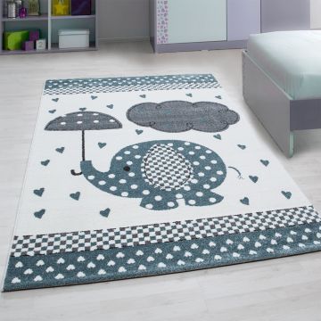 Kids Bébé Eléphant tapis chambre d'enfant poils ras rectangle 80x150cm bleu