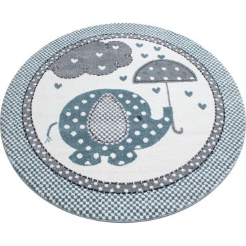 Kids Bébé Eléphant tapis chambre d'enfant poils ras rond Ø 120cm bleu