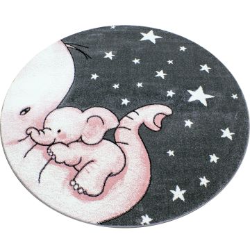 Kids Éléphant tapis chambre d'enfant poils ras rond Ø 120cm roses
