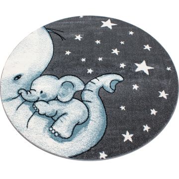 Kids Éléphant tapis chambre d'enfant poils ras rond Ø 120cm bleu