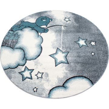 Kids Nuages tapis chambre d'enfant poils ras rond Ø 120cm bleu