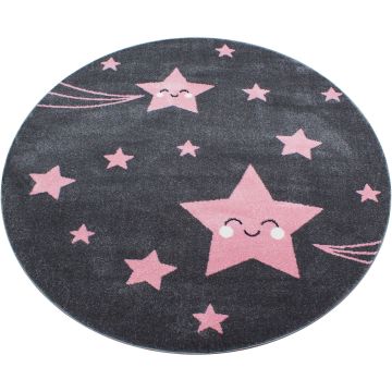 Kids Étoiles tapis chambre d'enfant poils ras rond Ø 120cm roses
