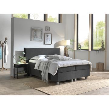 Plane opbergboxspring 160x200cm antraciet met Hybrid topdekmatras