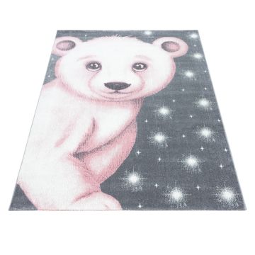 Bambi Ours Polaire tapis chambre d'enfant poils ras rectangle 160x230cm roses