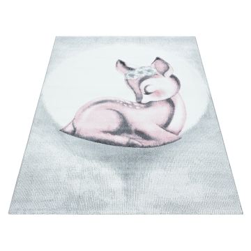 Bambi Cerf tapis chambre d'enfant poils ras rectangle 80x150cm roses