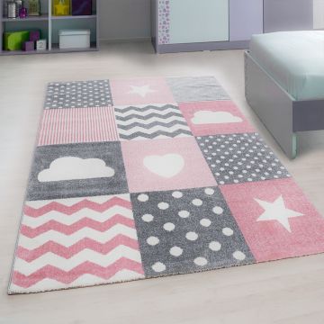 Kids Wonderland kinderkamer vloerkleed laagpolig rechthoek 160x230cm roze