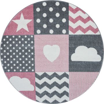 Kids Des Merveilles tapis chambre d'enfant poils ras rond Ø 120cm roses