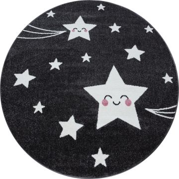 Kids Étoiles tapis chambre d'enfant poils ras rond Ø 120cm gris