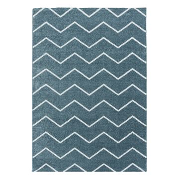 Rio Zigzag vloerkleed hoogpolig loper 80x250cm blauw