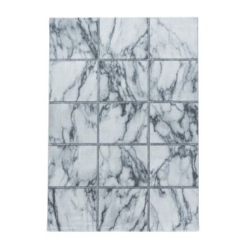 Naxos Carreaux tapis poils ras rectangle 140x200cm argent