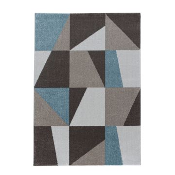 Efor Hexa tapis poils ras rectangle 200x290cm bleu