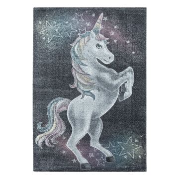 Funny Licorne tapis chambre d'enfant poils ras rectangle 160x230cm gris