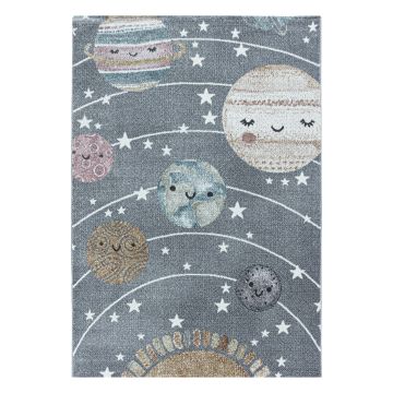 Funny Planète tapis chambre d'enfant poils ras rectangle 200x290cm gris