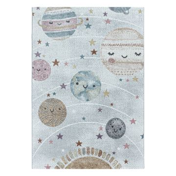 Funny Planète tapis chambre d'enfant poils ras rectangle 200x290cm blanc
