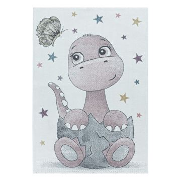 Funny Dino tapis chambre d'enfant poils ras rectangle 120x170cm roses
