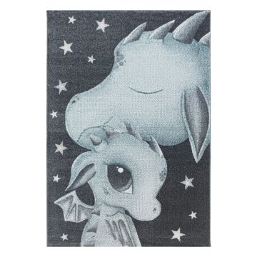 Funny Dragon tapis chambre d'enfant poils ras rectangle 120x170cm bleu