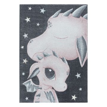 Funny Dragon tapis chambre d'enfant poils ras rectangle 120x170cm roses