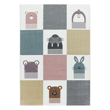 Funny Animaux tapis chambre d'enfant poils ras rectangle 120x170cm multicolore
