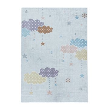 Lucky Nuages tapis chambre d'enfant poils ras rectangle 160x230cm blanc