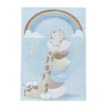 Lucky Girafe tapis chambre d'enfant poils ras rectangle 160x230cm bleu