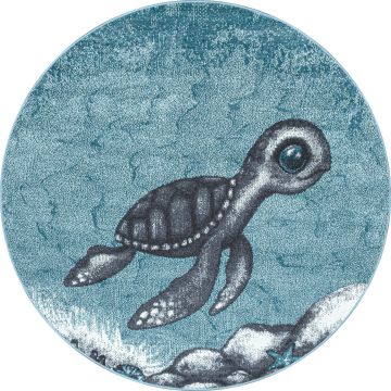 Bambi Tortue tapis chambre d'enfant poils ras rond Ø 160cm bleu