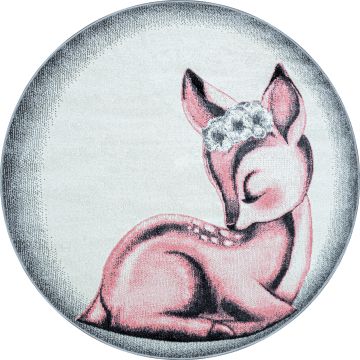 Bambi Cerf tapis chambre d'enfant poils ras rond Ø 160cm roses