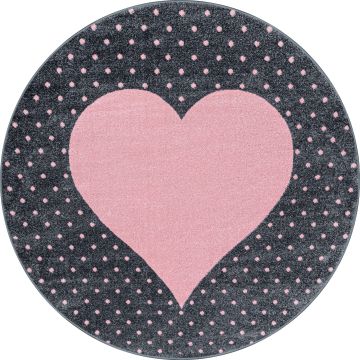 Bambi Cœur tapis chambre d'enfant poils ras rond Ø 160cm roses 