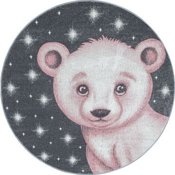 Bambi Ours Polaire tapis chambre d'enfant poils ras rond Ø 160cm roses
