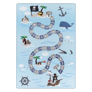 Play Pirates antidérapant éducatif nombres tapis chambre d'enfant poils court bouclé rectangle 80x120cm bleu