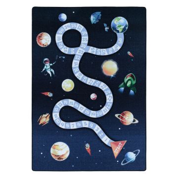 Play Voyage dans l'espace antidérapant éducatif nombres tapis chambre d'enfant poils court bouclé rectangle 80x120cm bleu marine