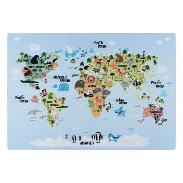 Play Carte du monde antidérapant tapis de jeu chambre d'enfant poils court bouclé rectangle 80x120cm bleu