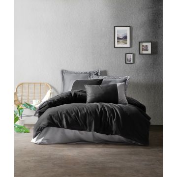 Cottonbox Plain Line ranforce çift kişilik nevresim takımı siyah/gri