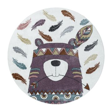 Funny Castor tapis chambre d'enfant poils ras rond Ø 160cm violet