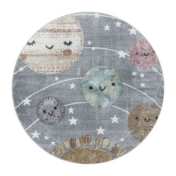 Funny Planète tapis chambre d'enfant poils ras rond Ø 160cm gris