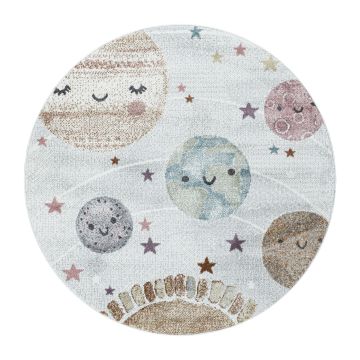 Funny Planète tapis chambre d'enfant poils ras rond Ø 160cm blanc