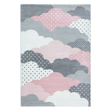 Bambi Des Nuages tapis chambre d'enfant poils ras rectangle 140x200cm roses