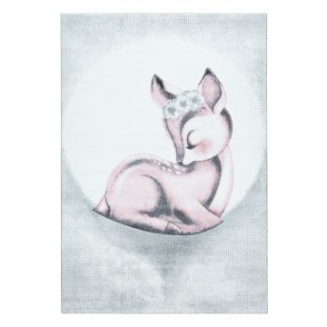 Bambi Cerf tapis chambre d'enfant poils ras rectangle 140x200cm roses