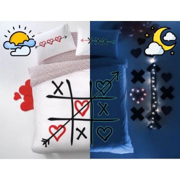 Taç Xox Glow ranforce tek kişilik nevresim takımı160x220cm beyaz/kırmızı
