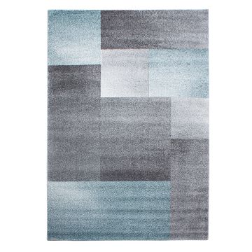 Lucca Bloc tapis poils ras rectangle 140x200cm bleu