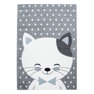 Kids Chaton tapis chambre d'enfant poils ras rectangle 140x200cm bleu