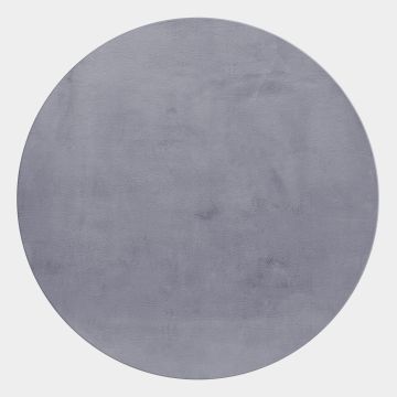 Pouffy vloerkleed fluffy hoogpolig rond Ø 120cm grijs