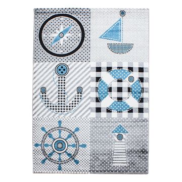 Kids Bateau tapis chambre d'enfant poils ras rectangle 140x200cm gris
