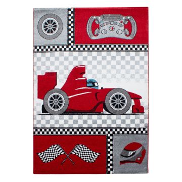 Kids Race Course Formula 1 Voiture tapis chambre d'enfant poils ras rectangle 140x200cm rouge