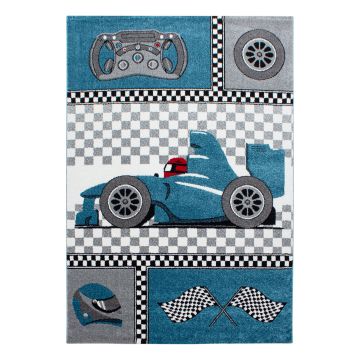 Kids Race Course Formula 1 Voiture tapis chambre d'enfant poils ras rectangle 140x200cm bleu