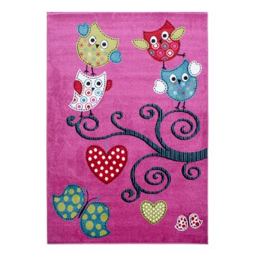 Kids Hiboux tapis chambre d'enfant poils ras rectangle 140x200cm lilas