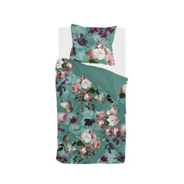Flowers United dekbedovertrek 140x220cm turquoise